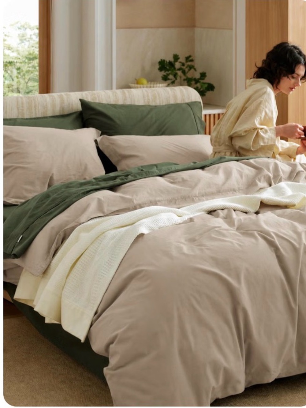 Washed 100% Cotton Queen Duvet Cover Set in Frosted Almond
